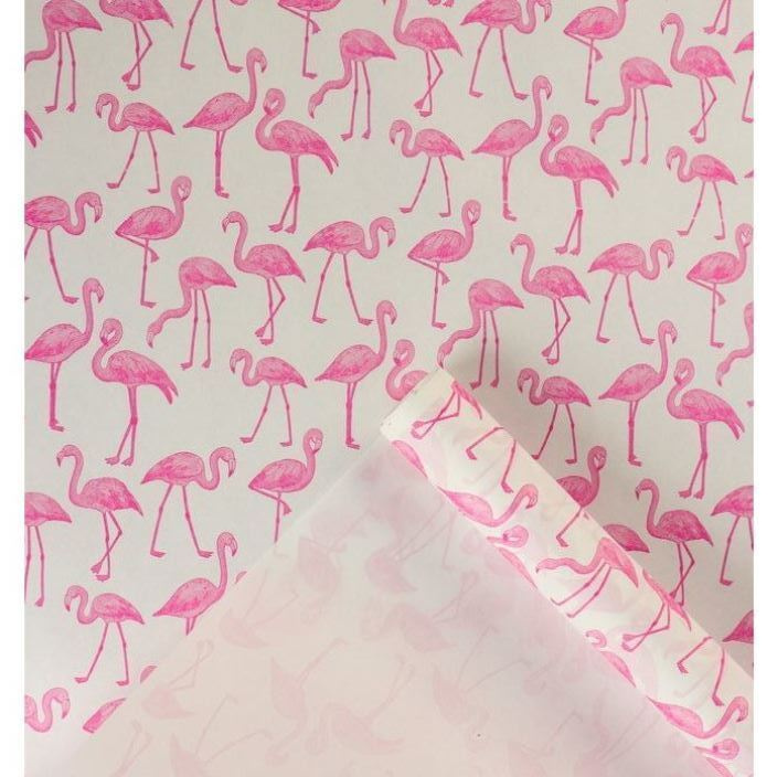 Крафт-бумага в рулоне белая плотность 50г/м2, размер 0,72x2 метров, принт "Розовый фламинго"  #1