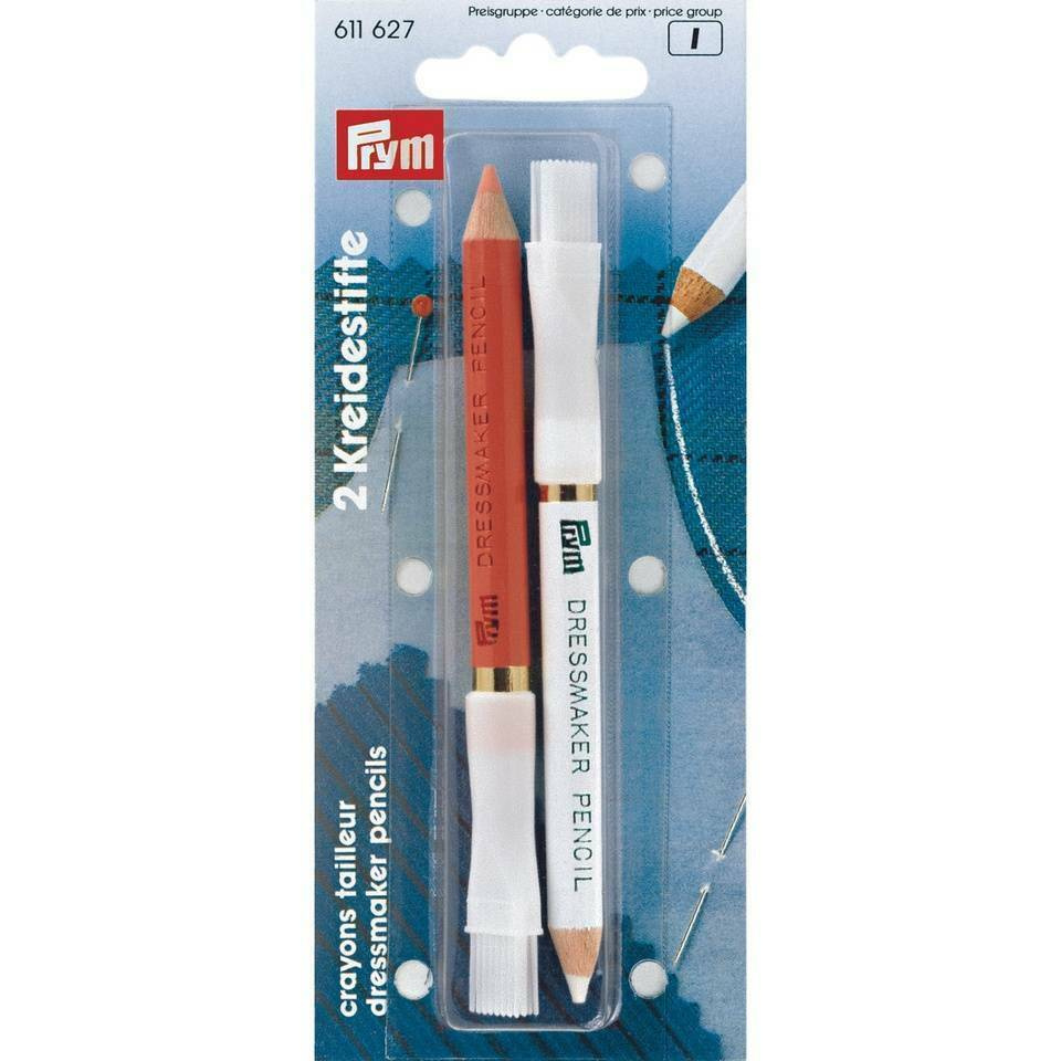 Меловой карандаш со стирающей кисточкой, 11см, белый/розовый, 2шт в блистере, PRYM, арт.611627  #1
