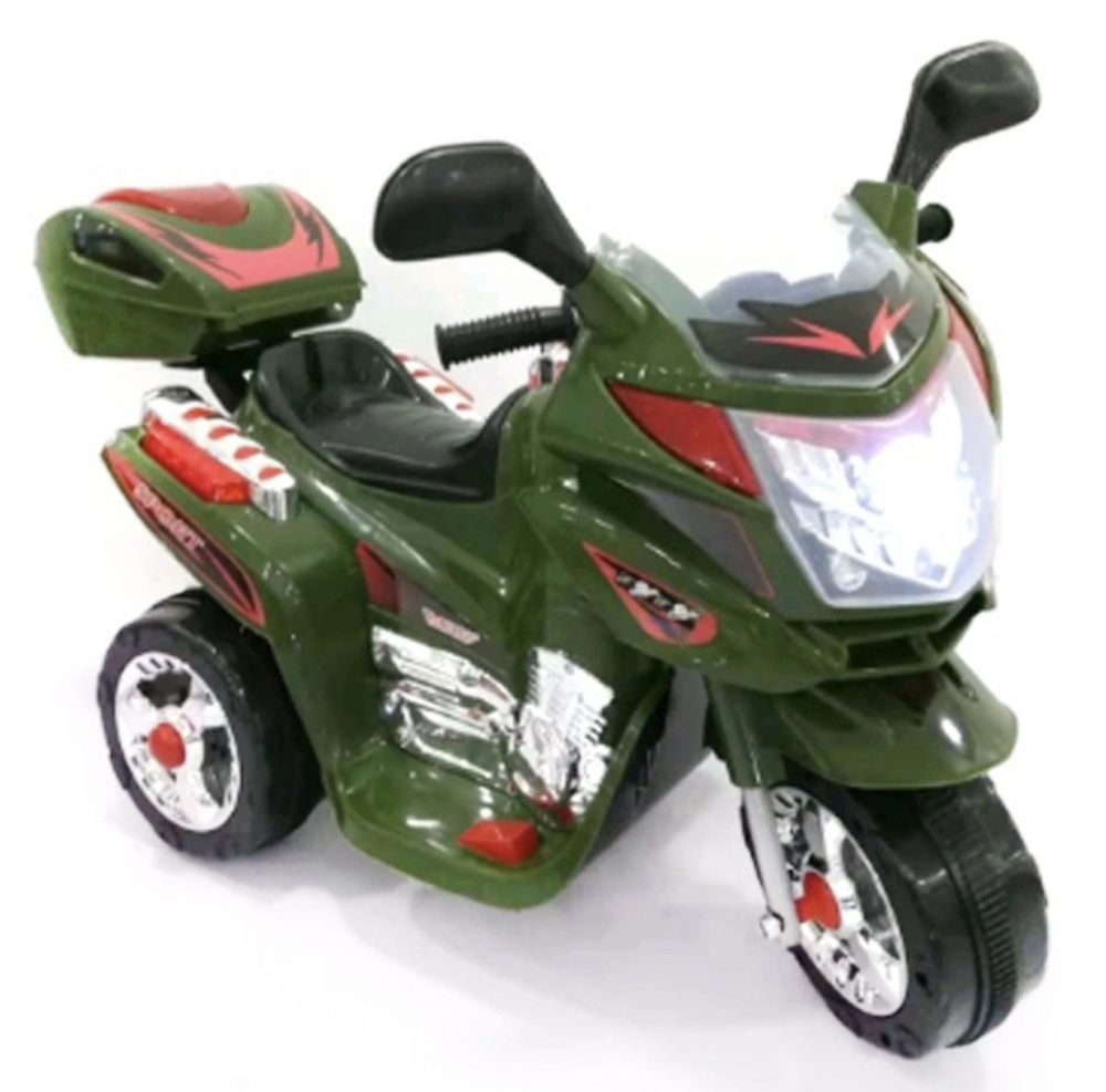 Электромотоцикл аккумуляторный Bambi 6V4,5A детский трехколесный со светом и звуком (хаки)  #1