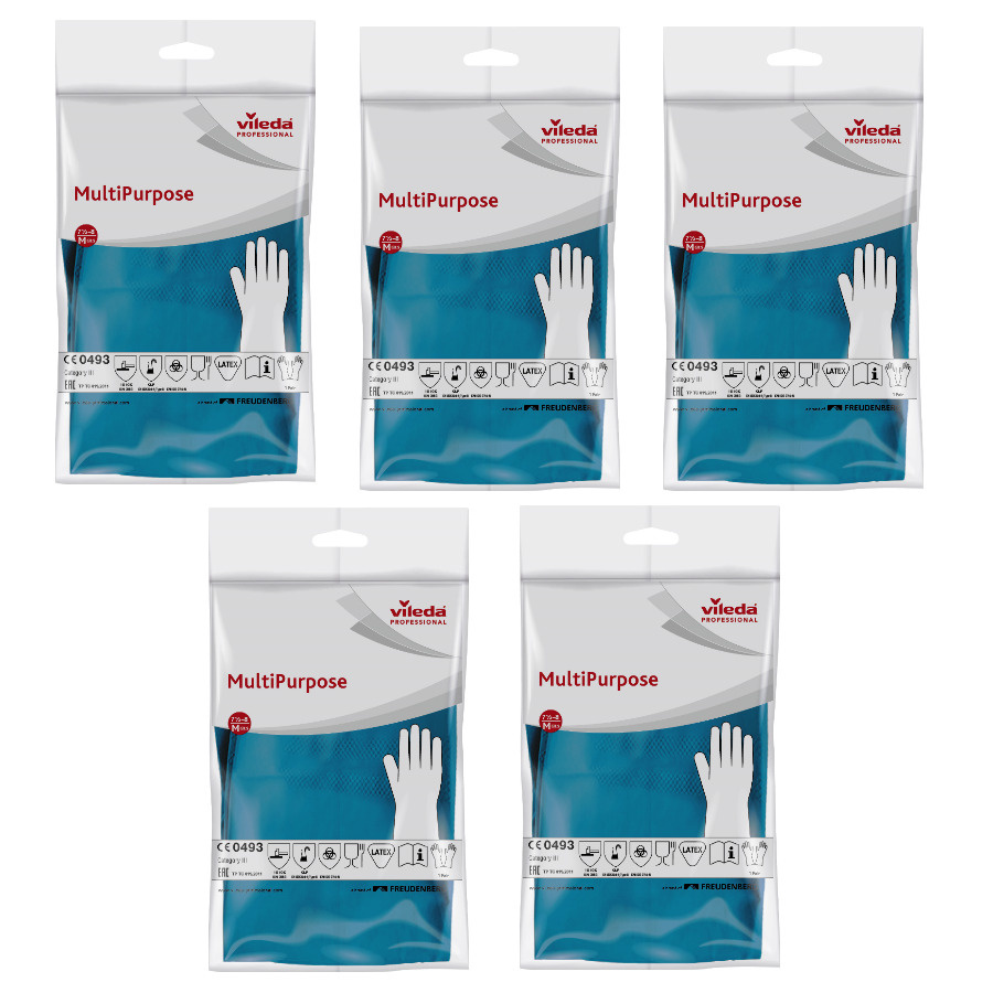 Перчатки латексные многоцелевые Multipurpose Vileda Professional, цвет: синий, размер: М (7,5-8), комплект: #1