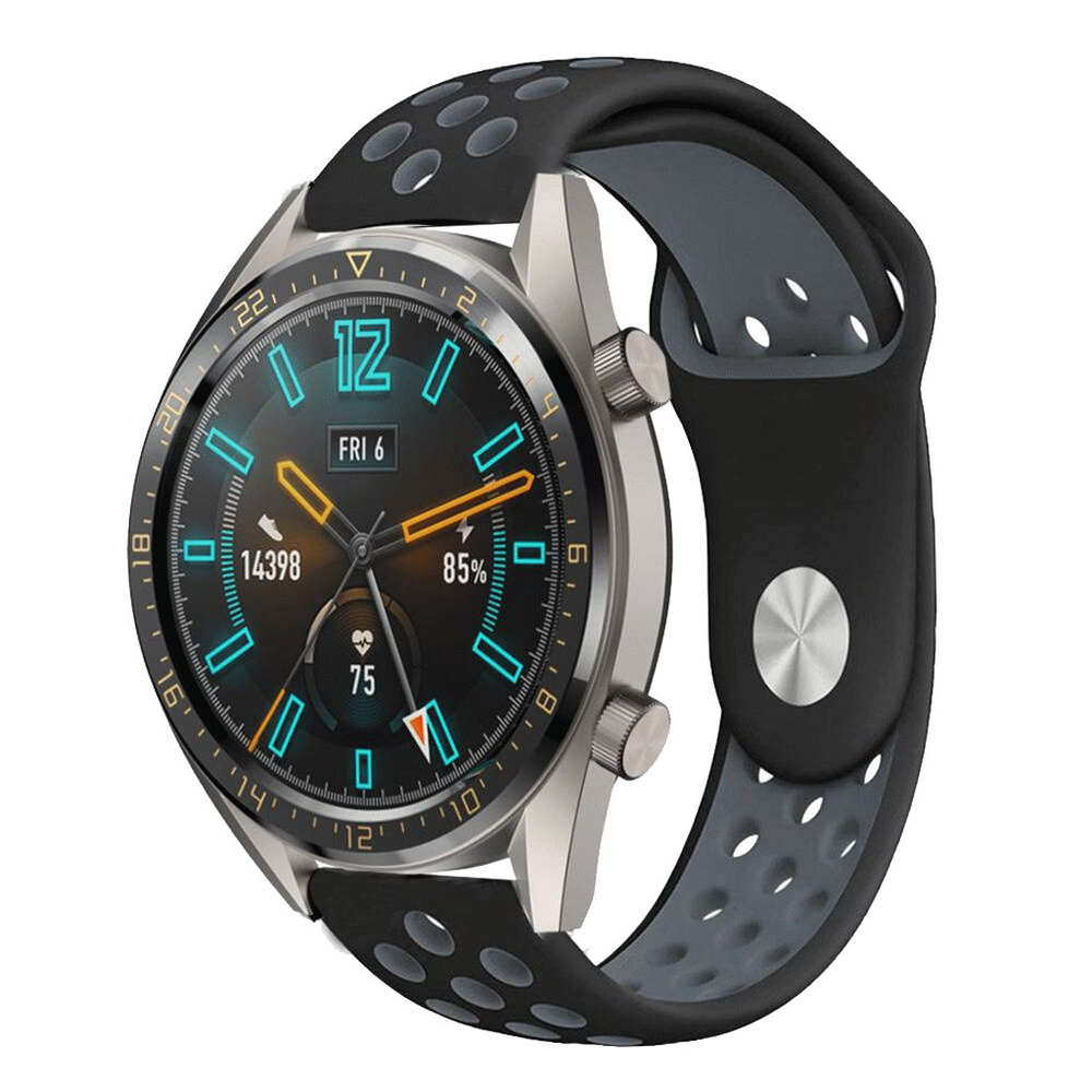 Силиконовый перфорированный ремешок для Huawei Watch GT / GT2 / GT3 (46мм) (22мм) 0012-02-3, черно-серый #1