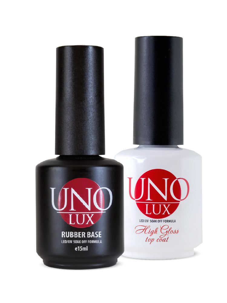 Uno Lux, Набор База каучуковая Rubber Base + Топ глянцевый High Gloss Top Coat  #1