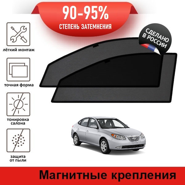 Каркасные шторки LATONIK PREMIUM на Hyundai Avante 4 седан (HD) (2006-2011) на передние двери ,на магнитах #1