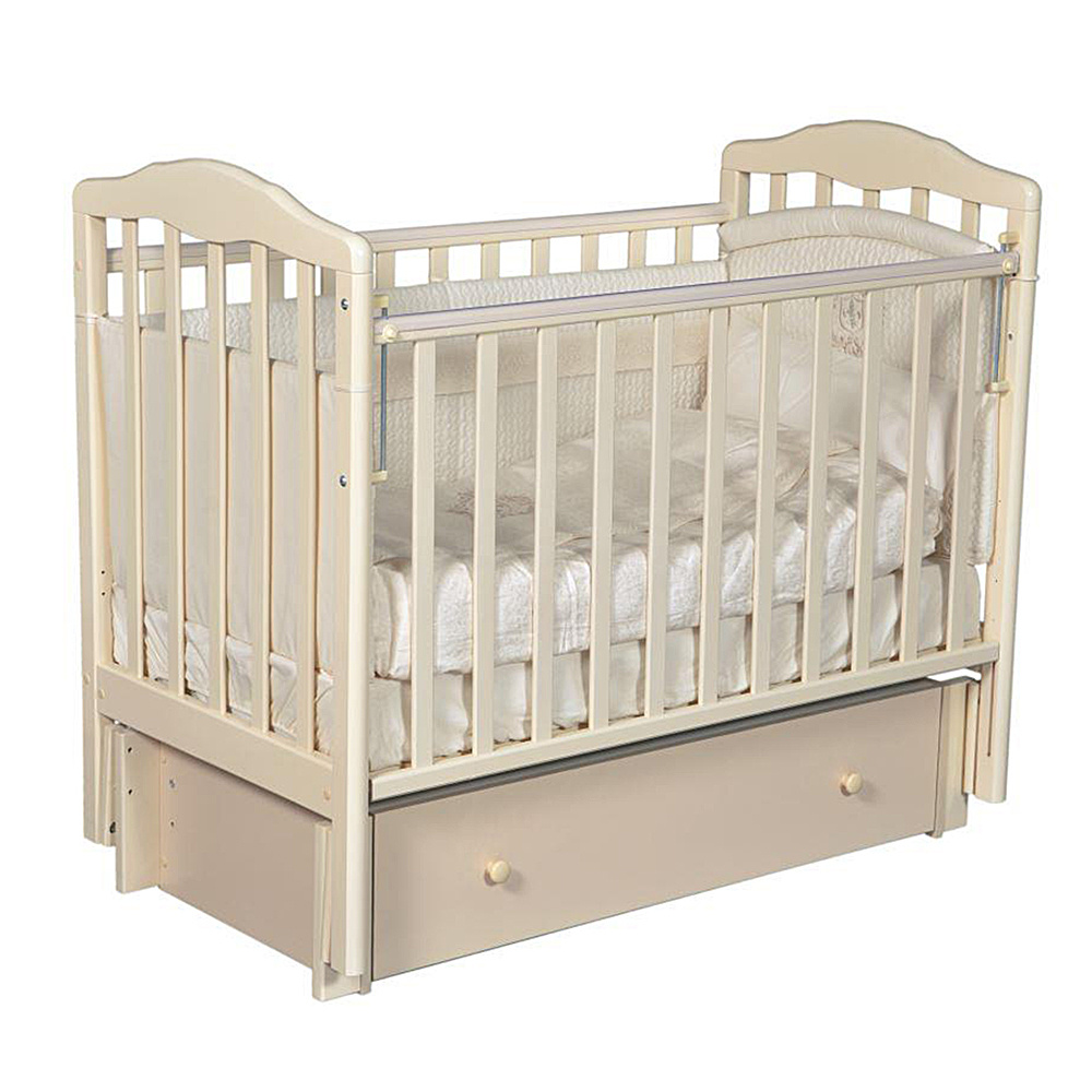 Кроватка детская Антел Алита-4/6 для новорожденных с универсальным маятником, автостенкой и ящиком, массив #1