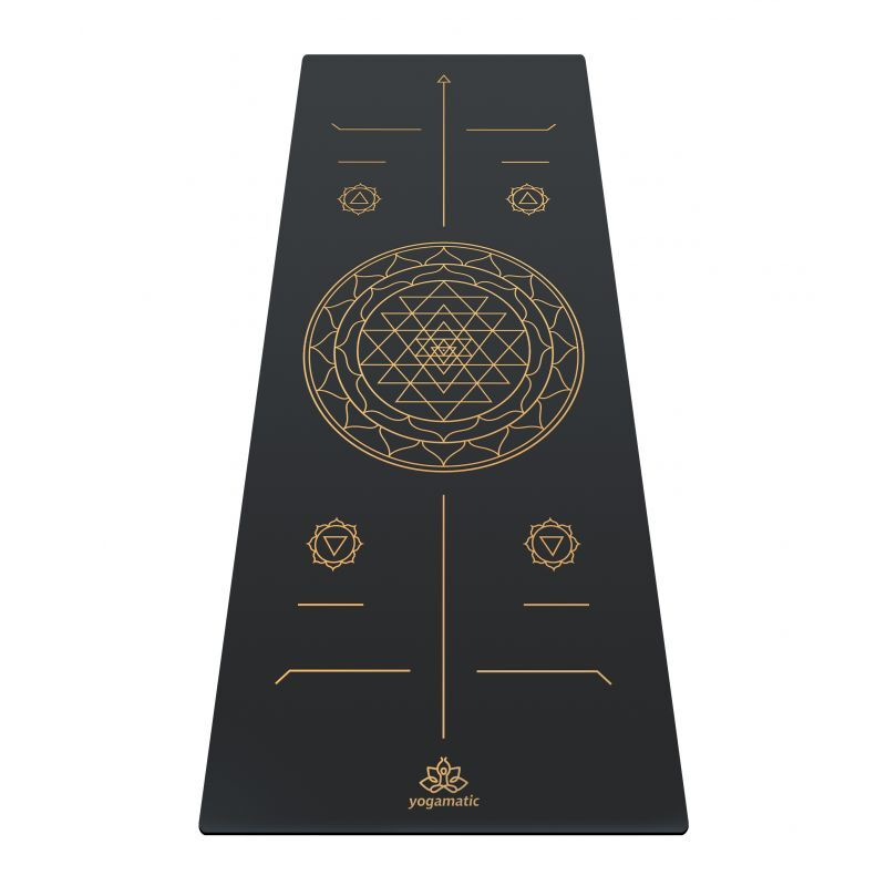 Коврик для йоги и фитнеса нескользящий каучуковый - Sri Yantra Grey Gold / Арт Йогаматик  #1