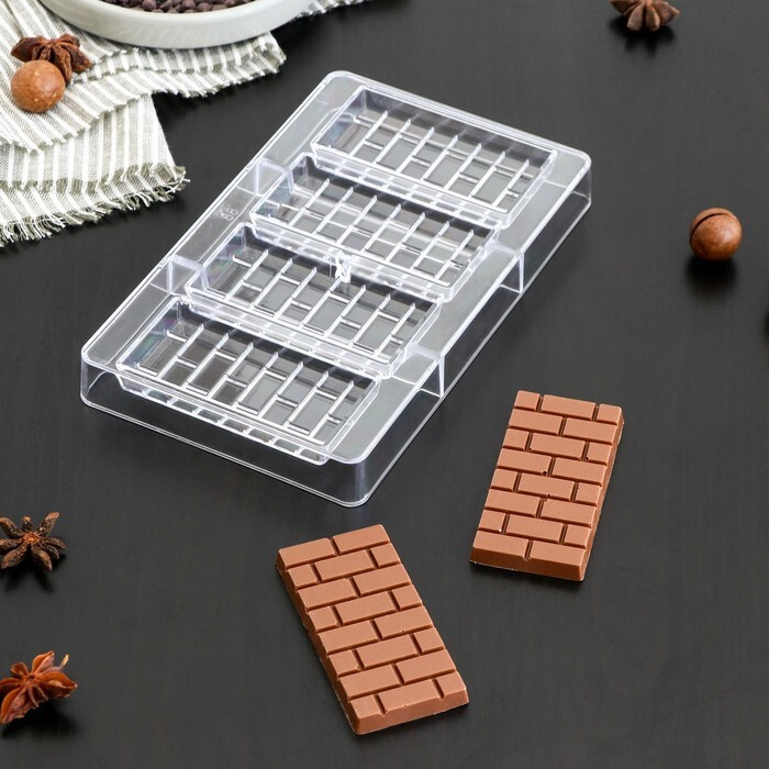 Форма для шоколада и конфет Брикс , 4 ячеек, 20 12 2,5 см, ячейка 8,5 4,2 1 см  #1