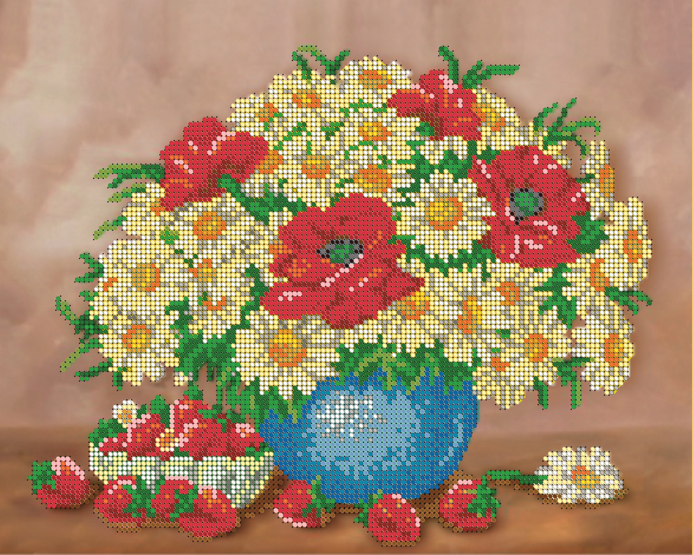 Набор для вышивания бисером (Тайвань) Вышивочка, картина "Весенний букет с клубникой" 30*24 см  #1