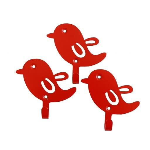 Набор крючков (3шт) Птицы, красный, металл  #1