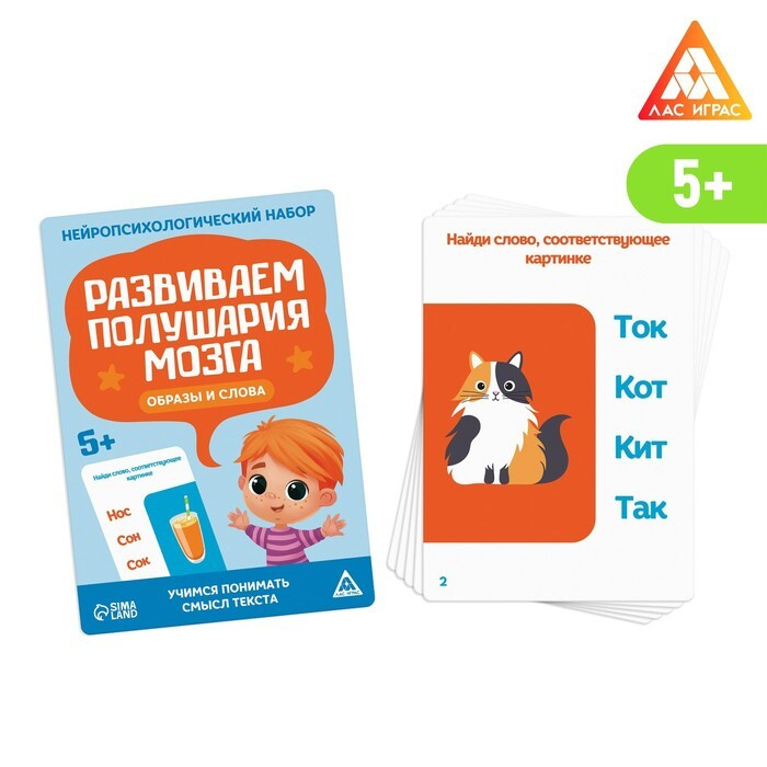 Нейропсихологический набор "Развиваем полушария мозга. Образы и слова", 20 карт, 5+  #1