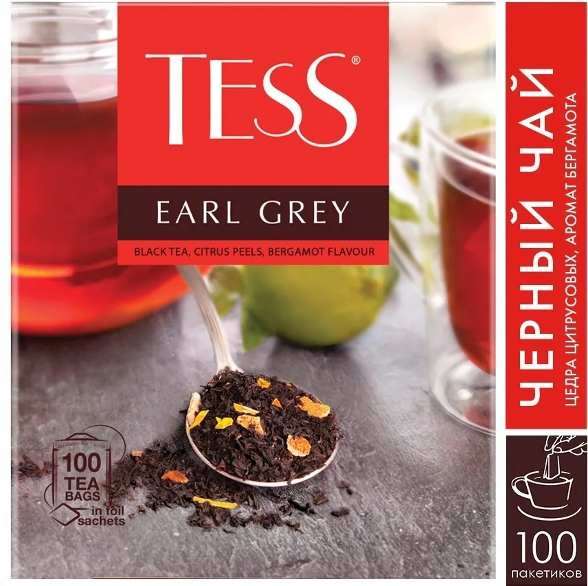 Чай в пакетиках черный Tess Earl Grey с цедрой лимона, 100 шт/Тесс  #1