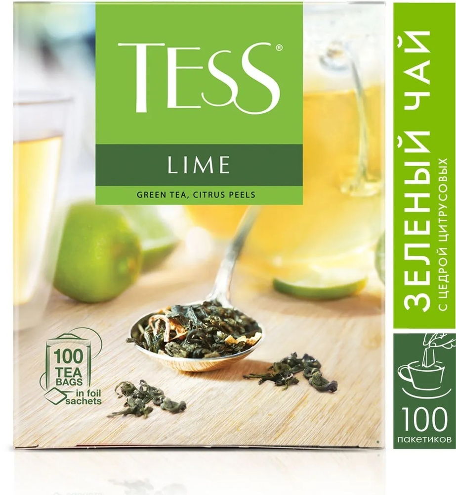 Чай в пакетиках зеленый Tess Lime, 100 шт #1