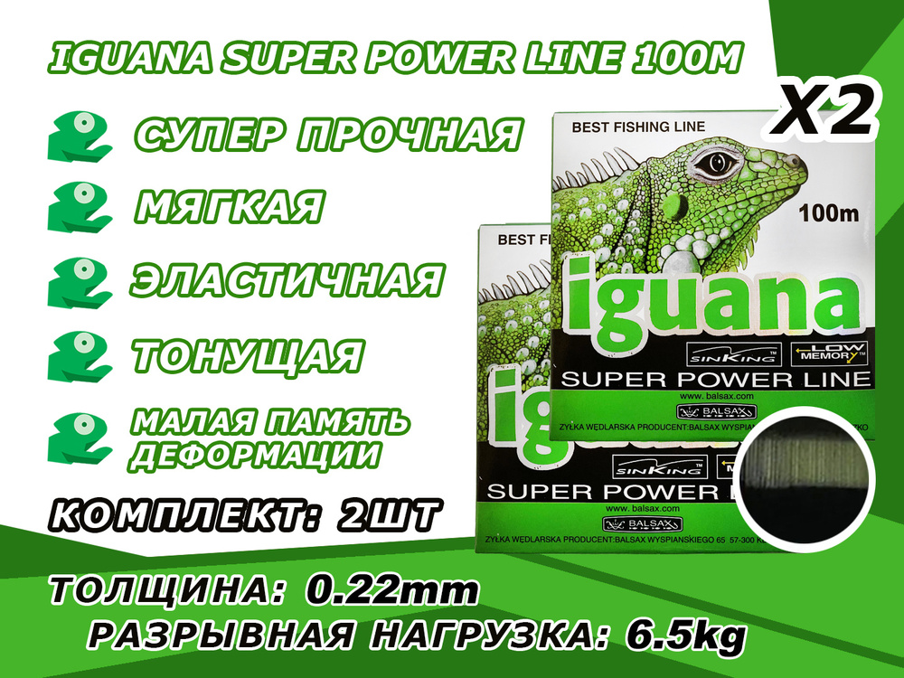 Леска специальная для ловли щуки Iguana Super Power Line, 100 м., диаметр 0,22мм., на разрыв 6,5кг. Цена #1