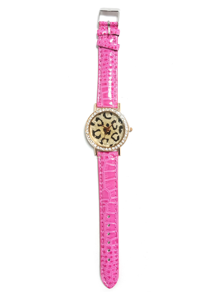 Часы детские наручные кварцевые, Леопард, Розовый ремешок  #1