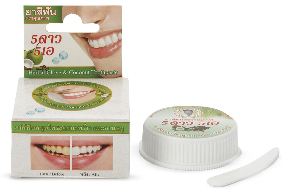 Тайская натуральная отбеливающая зубная паста 5 Star с кокосом Herbal Clove & Coconut Toothpaste, 25 #1