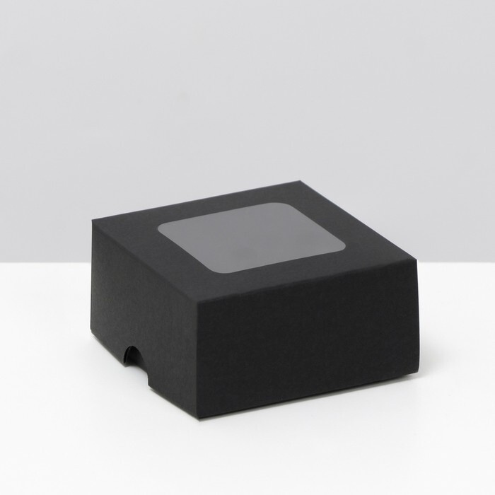 Коробка складная, крышка-дно, с окном, черная, 8 х 8 х 4 см, 10 штук  #1