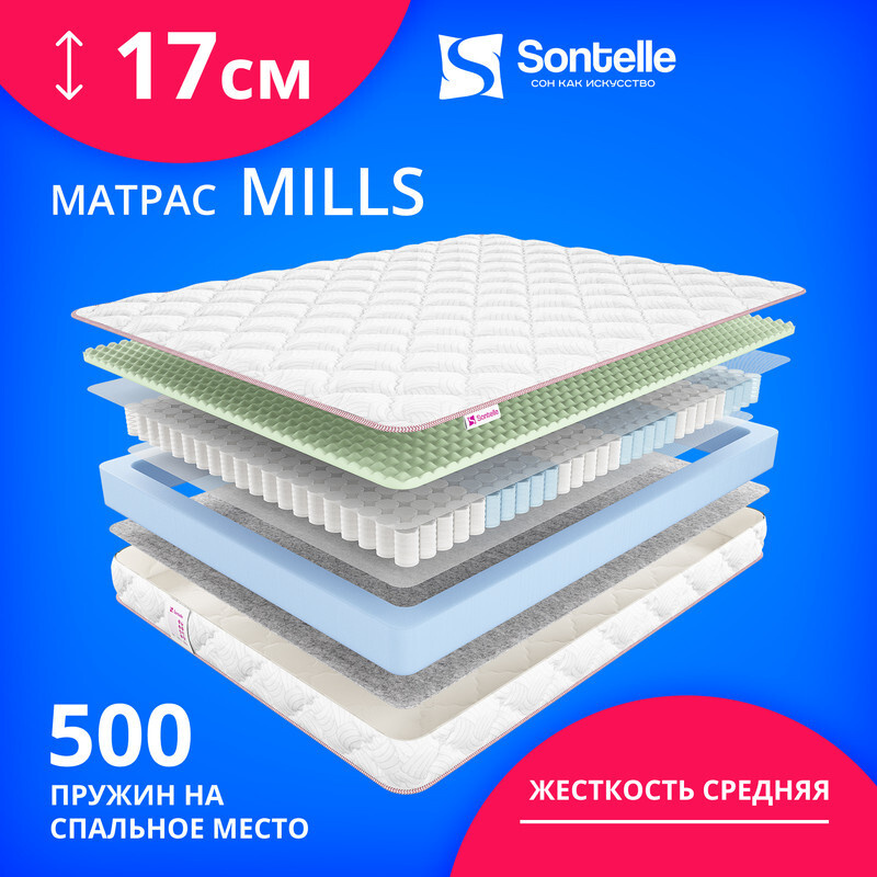 Матрас Sontelle Милс Balance Side, Независимые пружины, 90х200 см #1