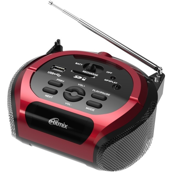 Магнитола Ritmix RBB-100 BT red/красный, пластик, 2.0, стерео, 6 Вт, Bluetooth, MP3, FM/УКВ, автопоиск, #1