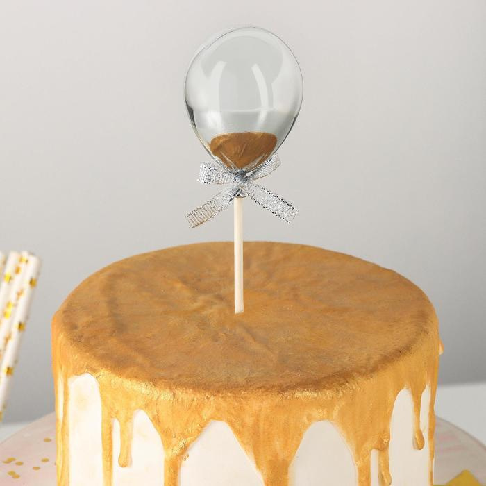 Топпер КНР на торт "Шар", 19х5 см, цвет серебристый (6912035) #1