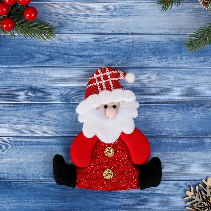 Мягкая подвеска Дед Мороз сидящий 11,5х13,5 см, бело-красный 3 шт  #1