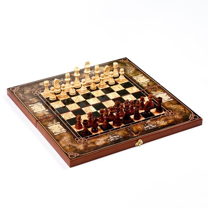 Шахматы "Морская карта" (доска дерево 50х50 см, фигуры дерево, король h 8,8.см)  #1