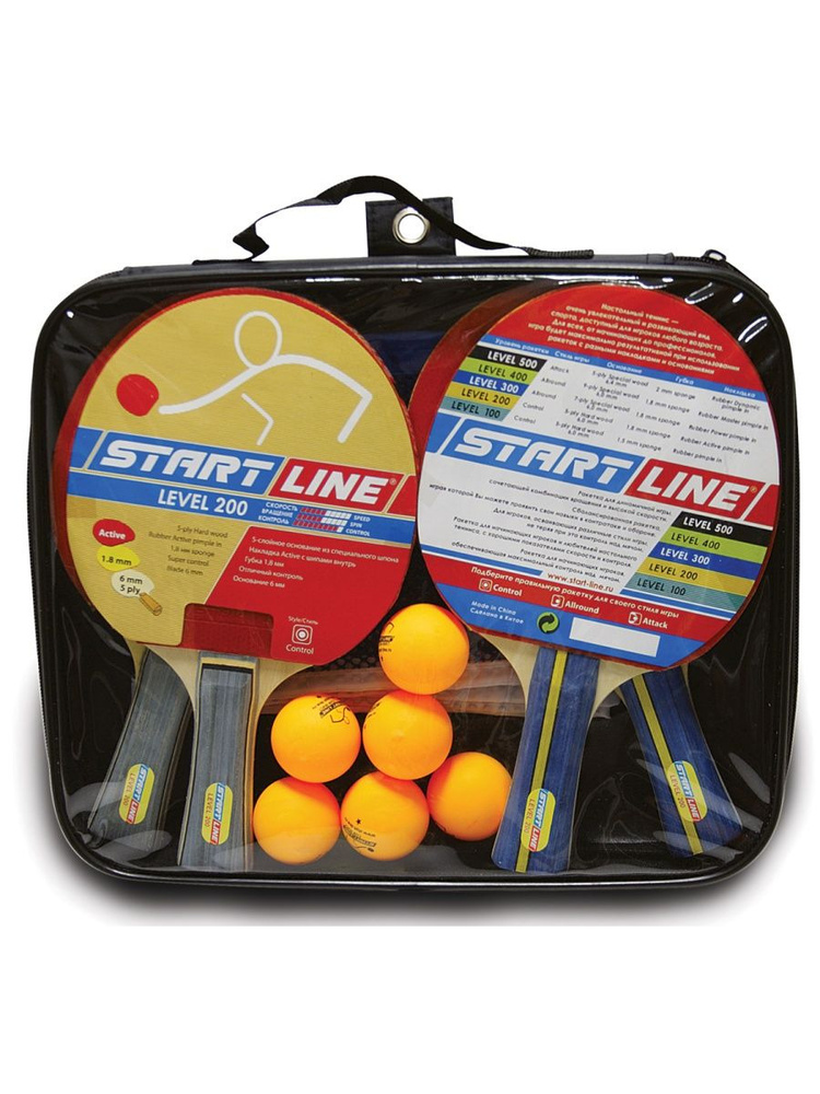 Набор для настольного тенниса Start Line 61-453 4 ракетки Level 100 + 6 мяча, мячики для тенниса, сетка #1