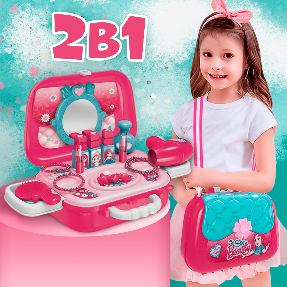 Салон красоты для девочек WiMi, туалетный столик с зеркалом, детская парикмахерская из 19 предметов, #1