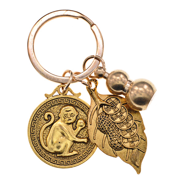 Брелок для ключей Восточный гороскоп - Обезьяна, Пять монет и Тыква-горлянка  #1