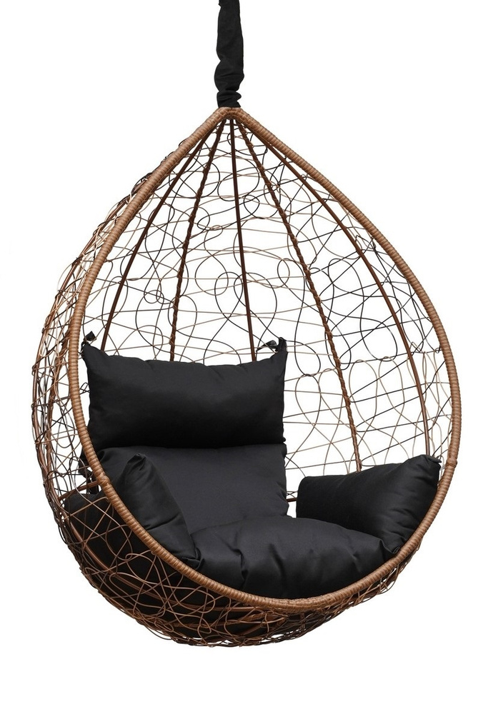 Подвесное кресло-кокон SEVILLA Горячий шоколад без стойки + черная подушка  #1