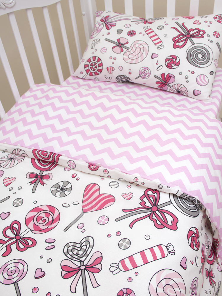 Комплект в кроватку 3 предмета EvaKids LITTLE BABY (Карамельки, розовый)  #1