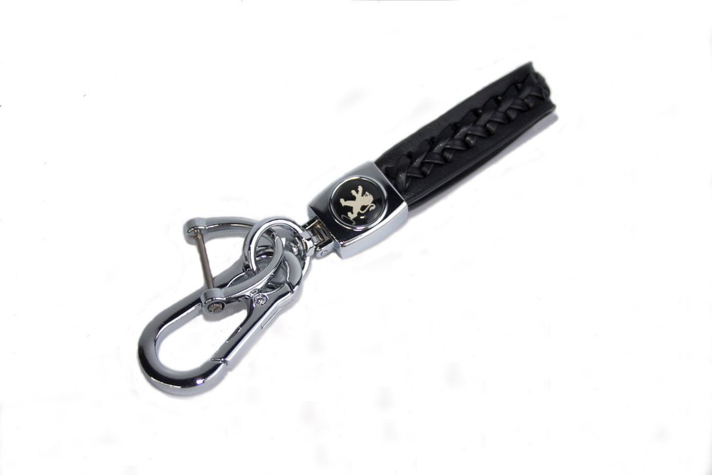 Брелок для автомобильных ключей кожаный ремешок с плетением с логотипом Пежо  #1