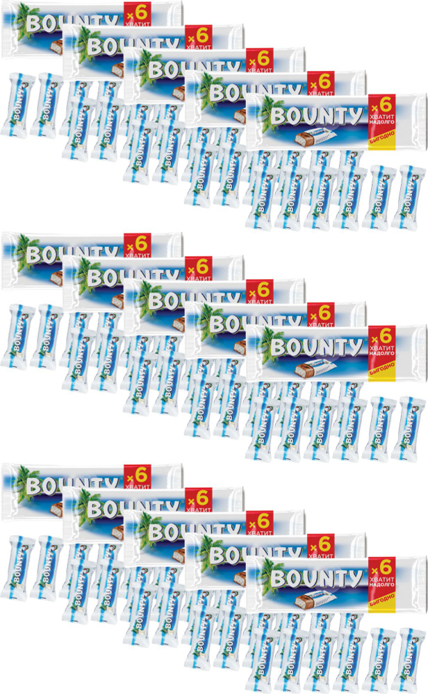 Шоколадный батончик Bounty 27,5 г х 6 шт, комплект: 15 упаковок по 165 г  #1