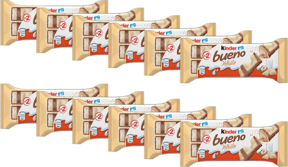 Вафли Kinder Bueno White в молочном шоколаде, комплект: 12 упаковок по 39 г  #1
