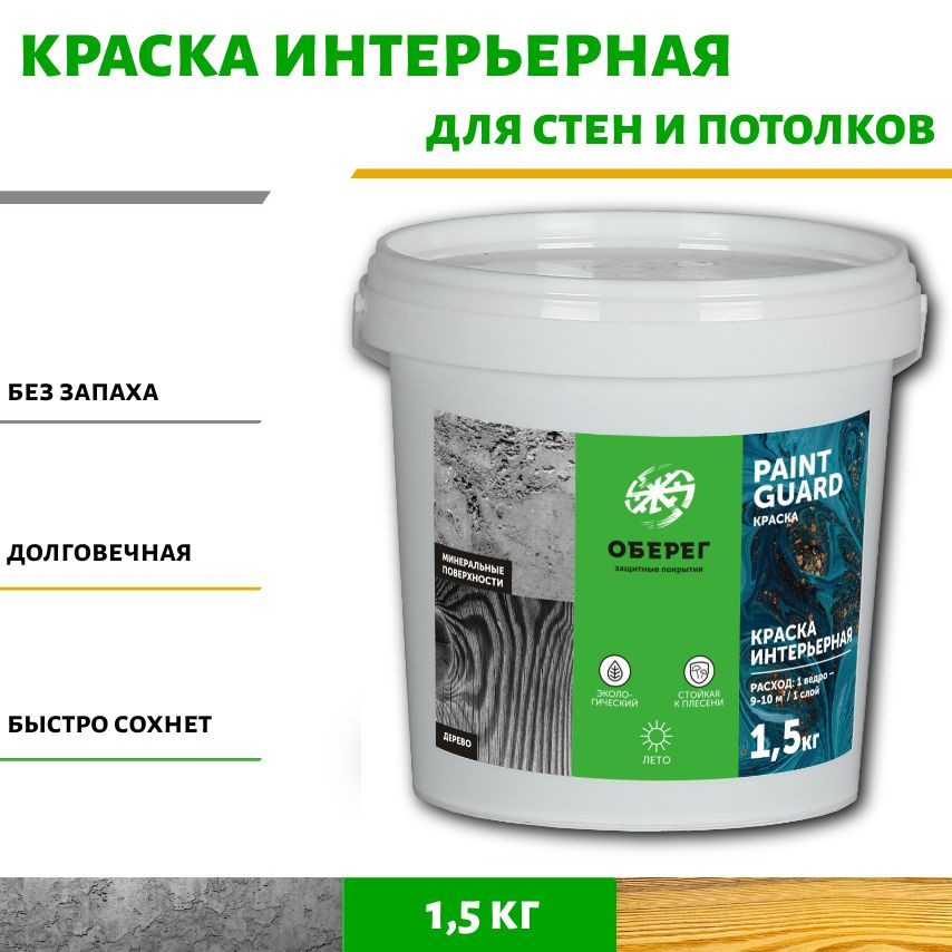 Краска интерьерная для стен и мебели белая PaintGuard - 1л/1,5кг  #1