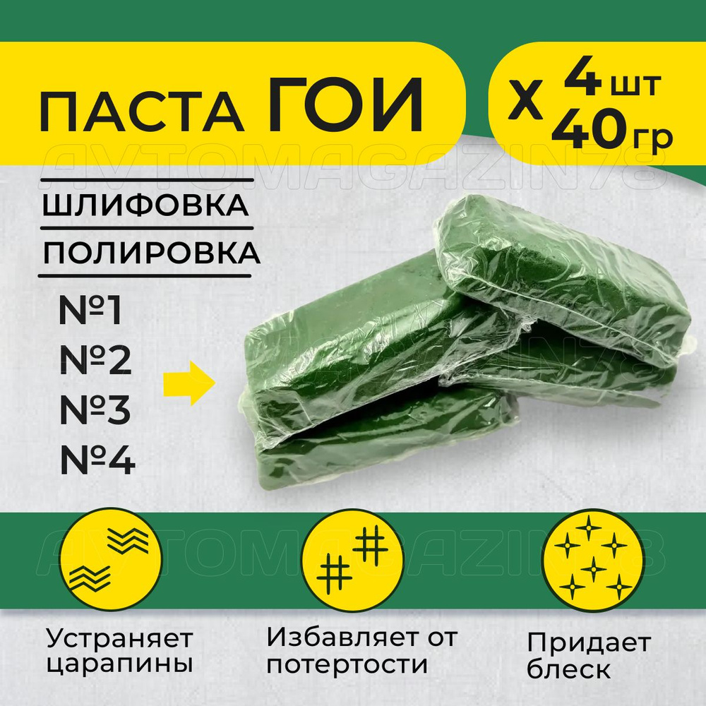 Полировальная паста ГОИ №1, 2, 3, 4 (набор 4 шт*40гр), паста гои для стекла/металла/пластика, гоя  #1