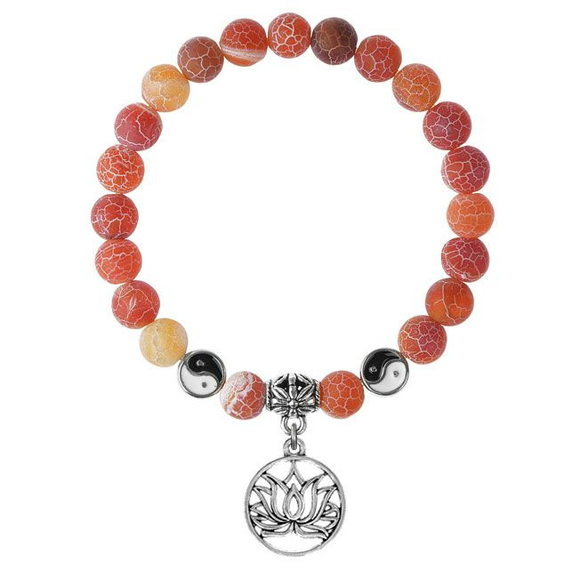 Защитный браслет с подвеской Лотос (гармония и развитие), Африканский агат (красный), натуральный камень, #1