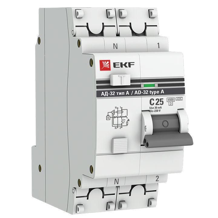 Выключатель автоматический дифференциального тока 2п 25А 30мА тип A АД-32 PROxima EKF DA32-25-30-a-pro #1
