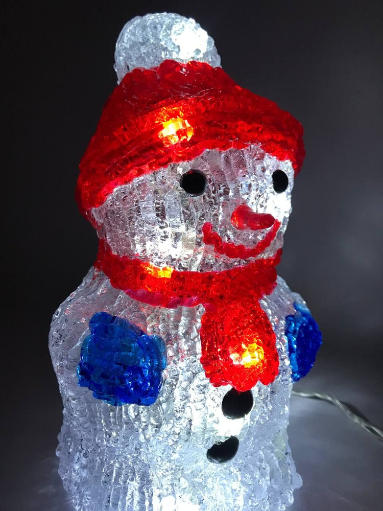 Фигура светящаяся - Снеговик маленький (красный шарф, синие рукавички) высота 20 см, с контроллером  #1