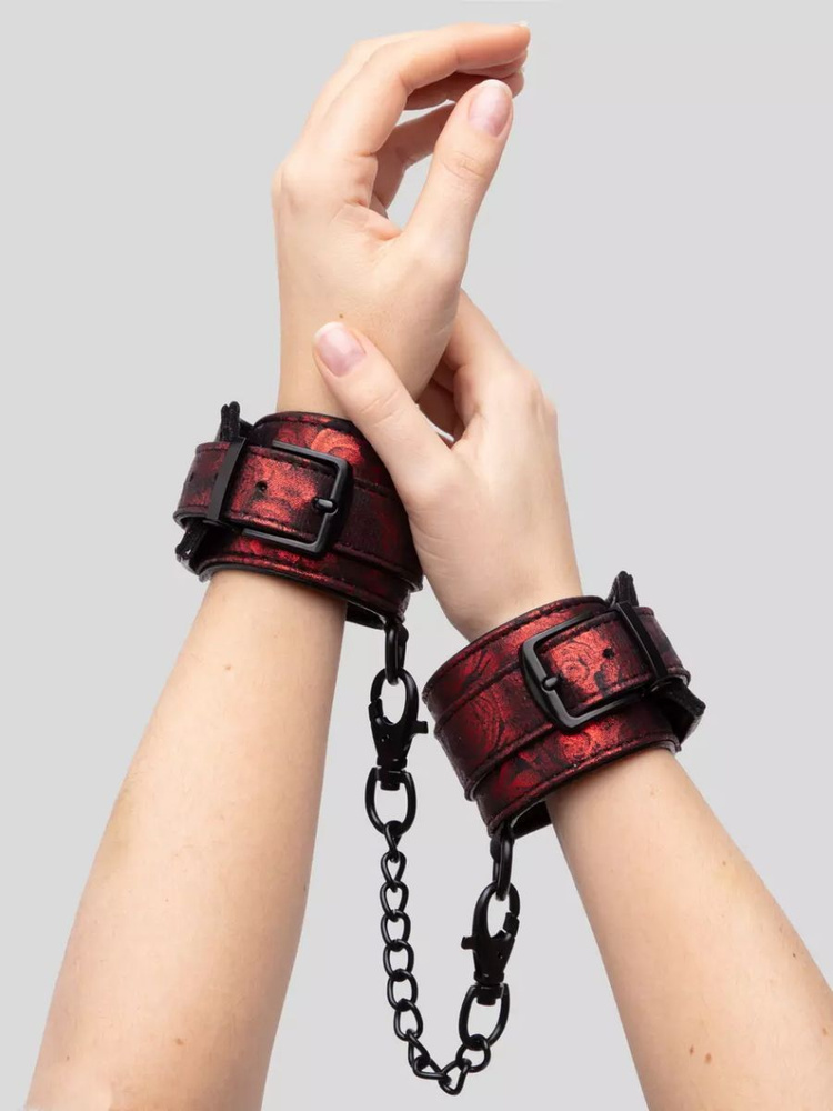 Красно-черные наручники Reversible Faux Leather Wrist Cuffs #1