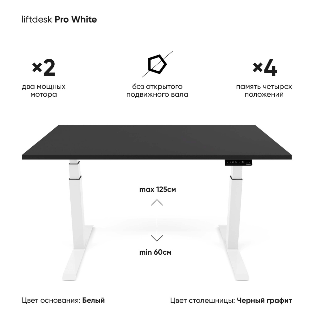 Компьютерный стол с регулировкой высоты для работы стоя сидя 2-х моторный liftdesk Pro Белый/Черный графит, #1