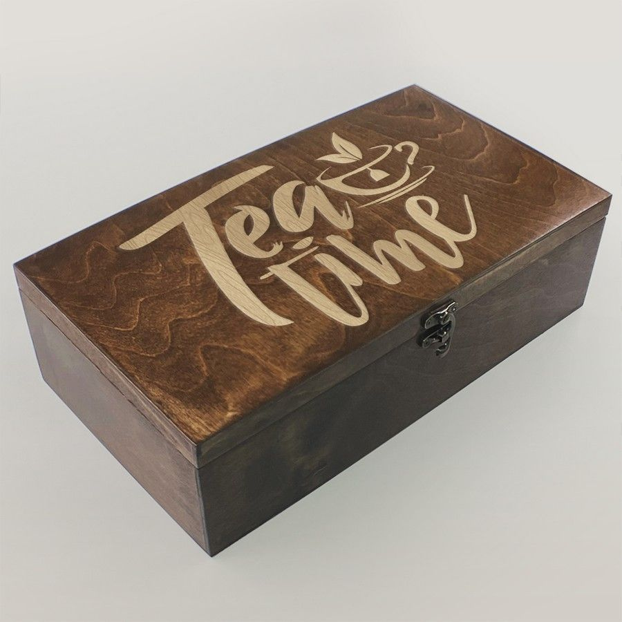 Коробка для чайных пакетиков (Чайница) из дерева, большая, 8 отделений с узором "чай (чайник, время чая, #1