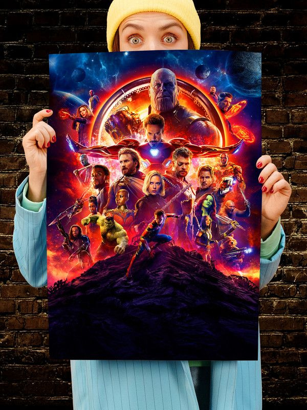 Постер интерьерный Мстители 7, 70х46 см. Матовый яркий. The Avengers Все вместе Железный человек Тони #1