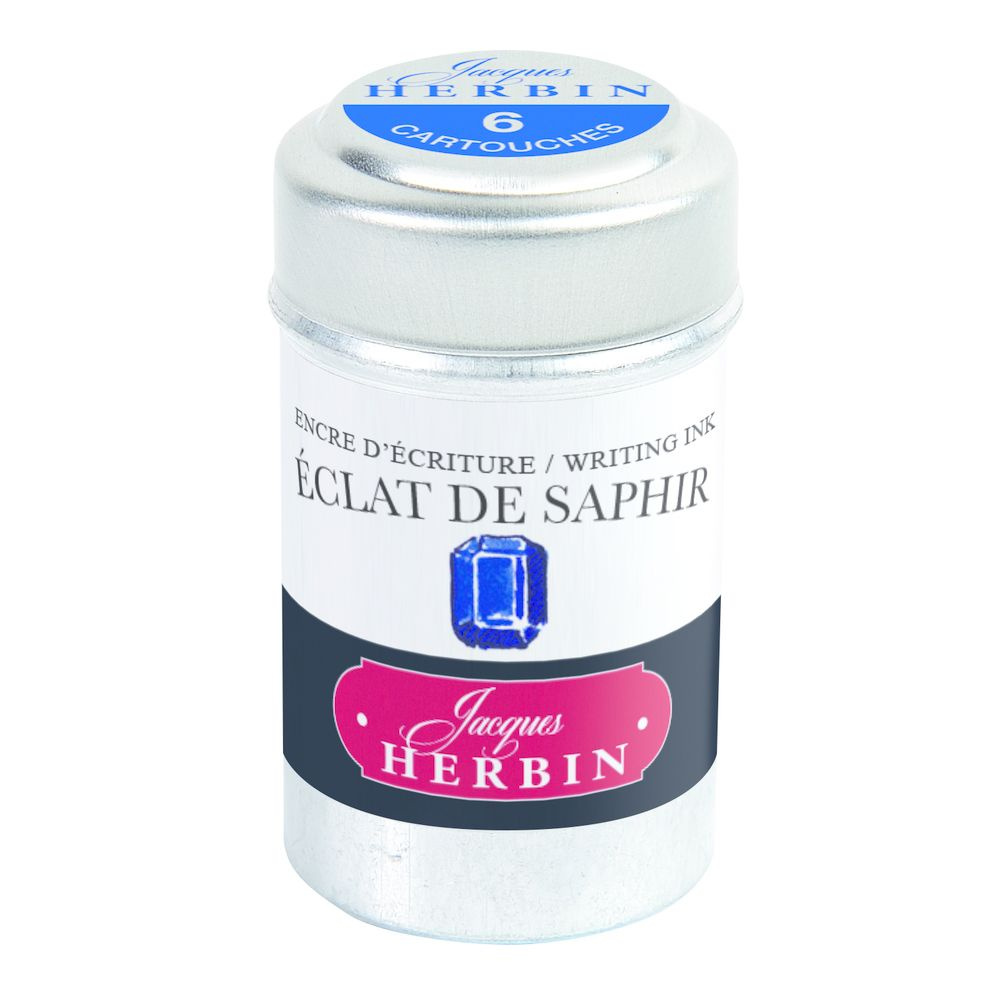 Картриджи для перьевой ручки Herbin, Eclat de saphir Синий сапфир, 6 шт, международный формат, короткие #1