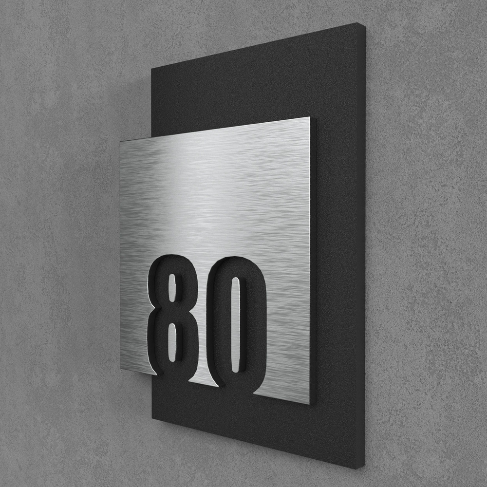 Цифры на дверь квартиры, табличка самоклеящаяся номер 80, 15х12см, царапанное серебро  #1