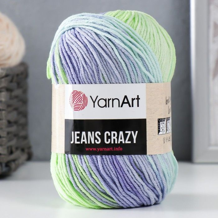 Пряжа для вязания YarnArt "Jeans crazy" 55% хлопок, 45% акрил 160м/50гр, 8208 сирень-зеленый  #1