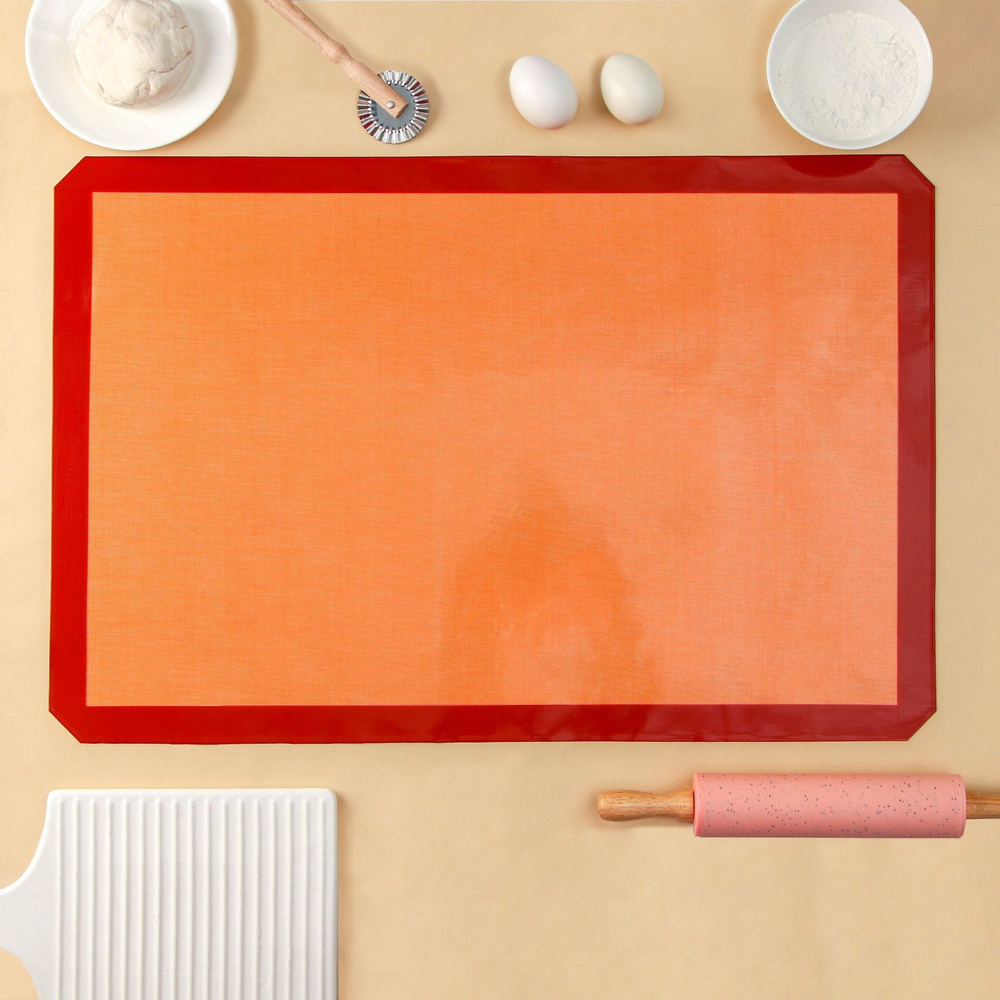 Силиконовый армированный коврик Доляна, размер 60х40 см, цвет оранжевый  #1