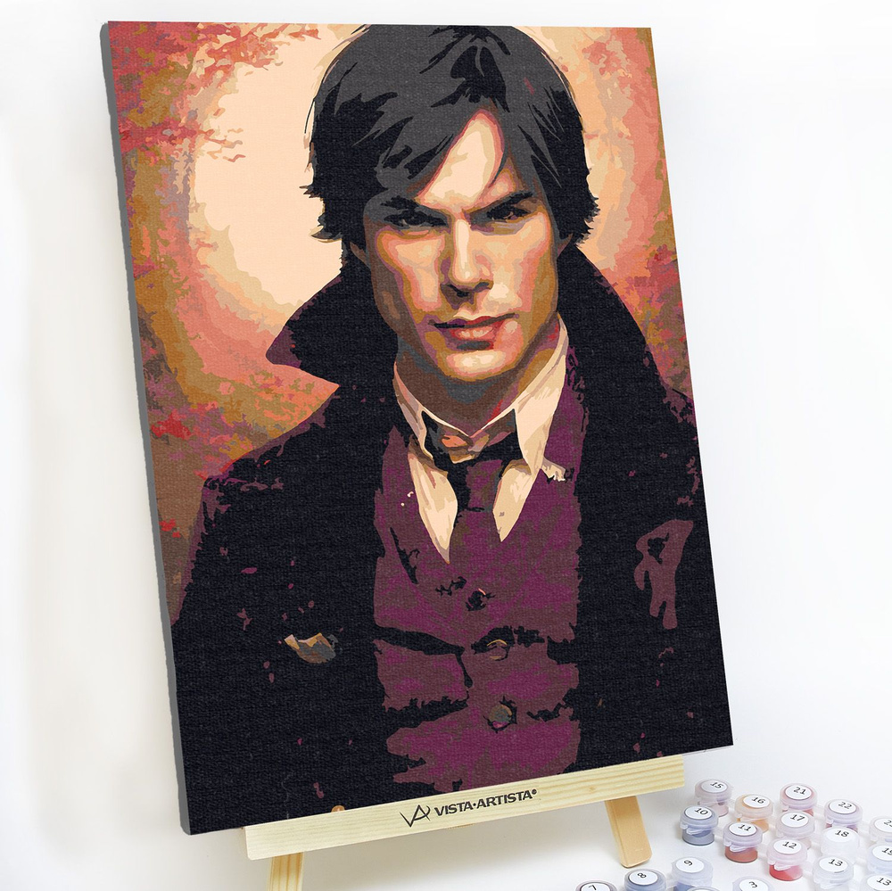 Картина по номерам, холст на подрамнике - Дневники вампира - Дэймон Сальватторе 30x40 см.  #1