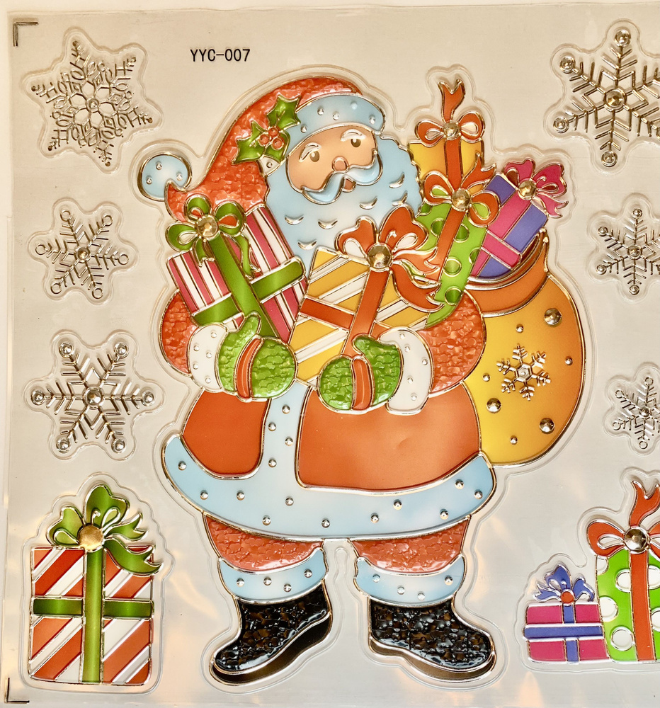 Наклейка, новогодняя,  Дед Мороз с подарками, 30 см #1