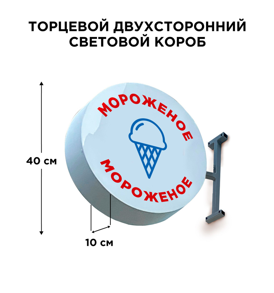 Двухсторонняя торцевая световая вывеска "Мороженое 2". Лайтбокс 40х40смх10см  #1