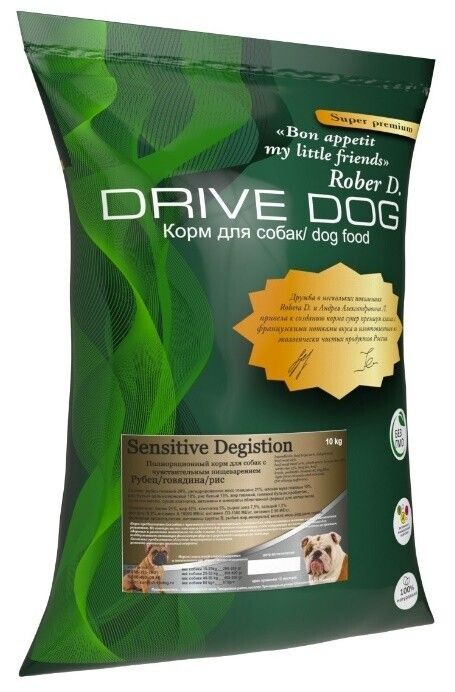 DRIVE DOG Sensitive Degistion полнорационный корм для собак с чувствительным пищеварением рубец с говядиной #1