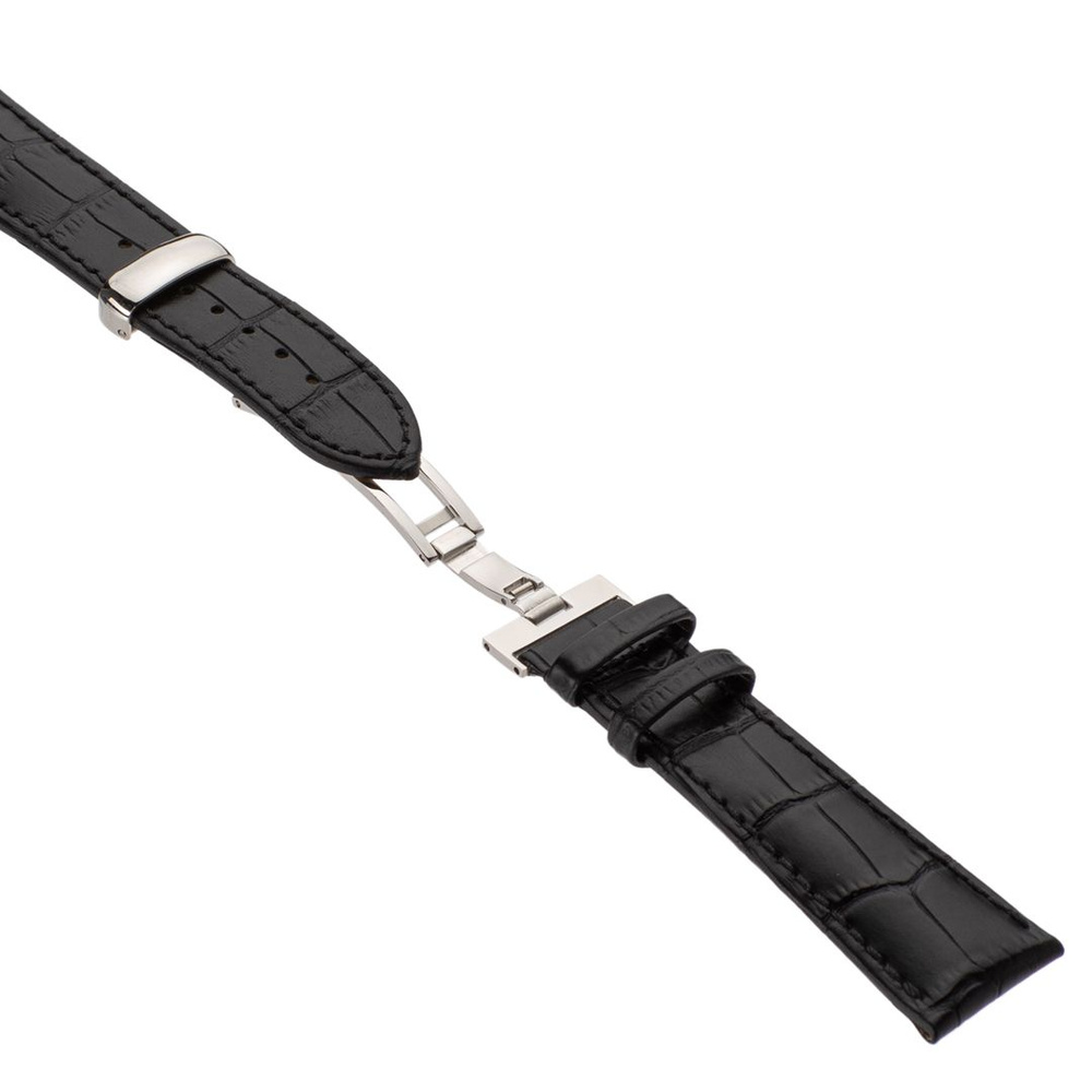 Кожаный ремешок для часов, Stailer Premium с клипсой, 20 мм, черный, аллигатор, удлиненный  #1